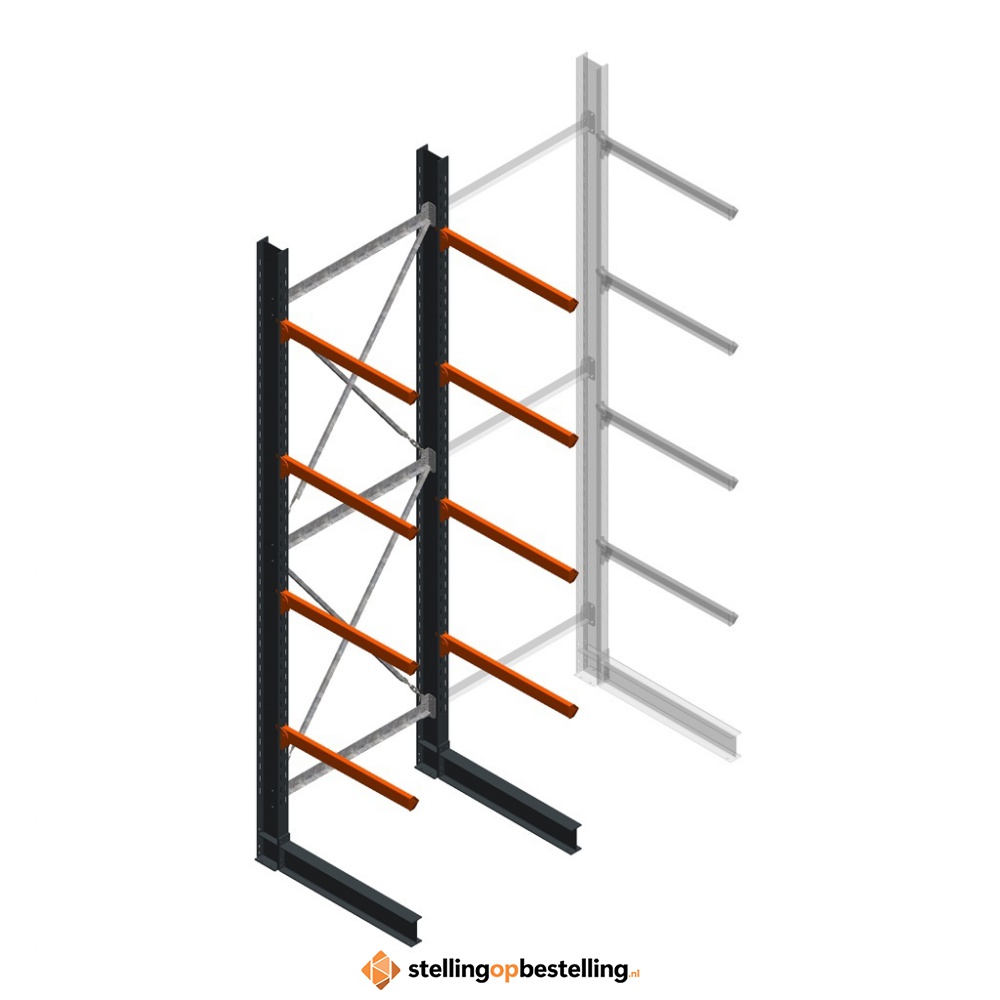 Zware draagarmstelling enkelzijdig 5000x1500x1200 4 niveaus beginsectie