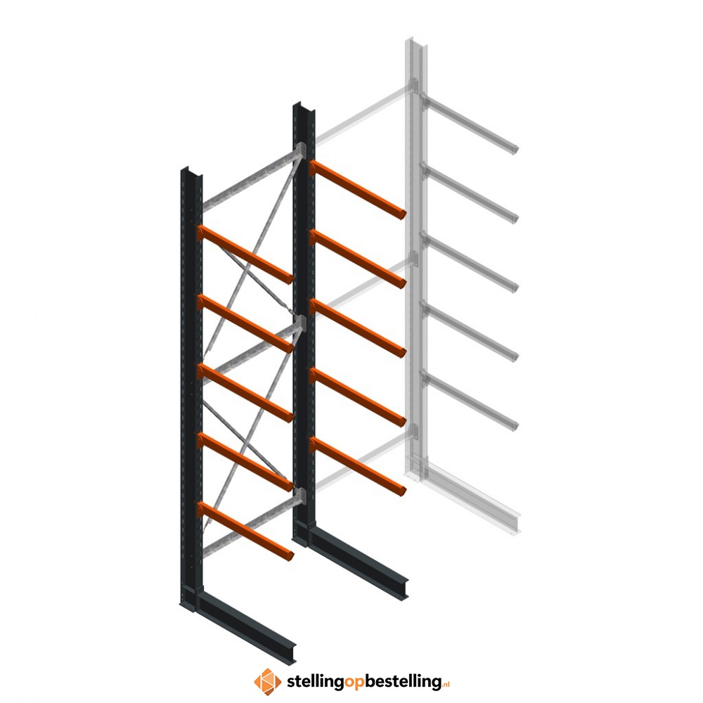Zware draagarmstelling enkelzijdig 5000x1500x1200 5 niveaus beginsectie