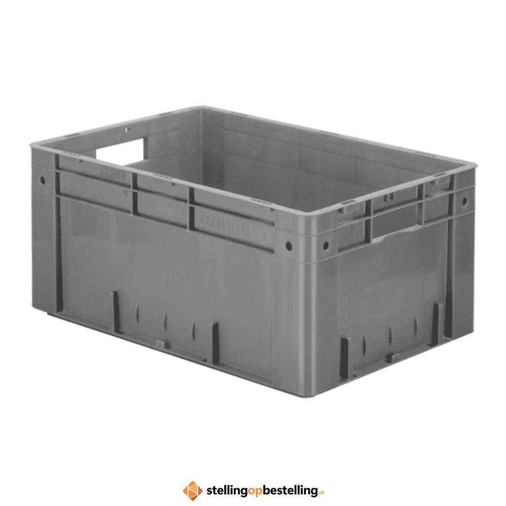 Zware transportkrat Euronorm plastic bak, krat VTK0 600x400x270 grijs