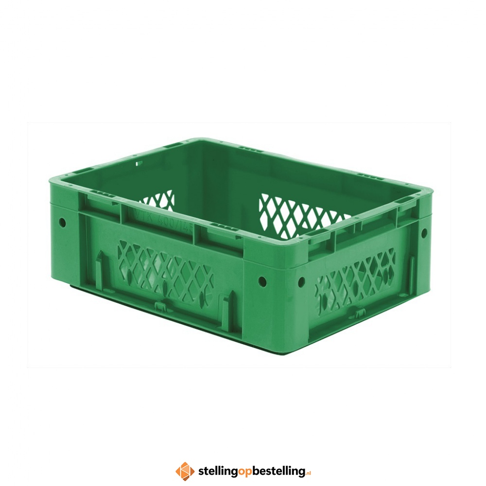 Zware transportkrat Euronorm plastic bak, krat VTK1 400x300x145 groen