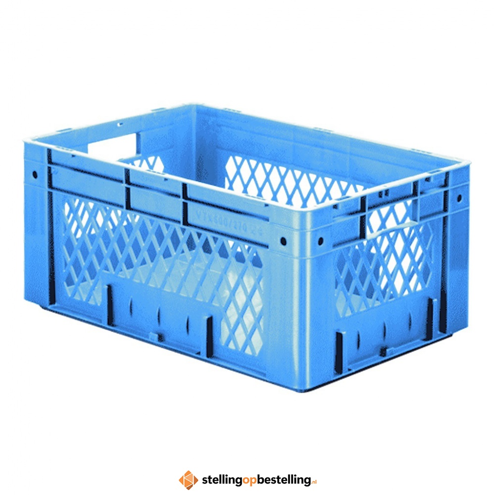 Zware transportkrat Euronorm plastic bak, krat VTK1 600x400x270 blauw