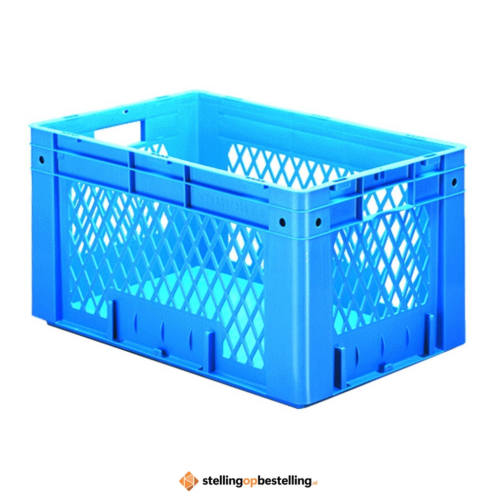 Zware transportkrat Euronorm plastic bak, krat VTK1 600x400x320 blauw