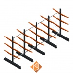 Aanbiedingsrij lichte draagarmstelling dubbelzijdig 2000x4100x600 3 niveaus