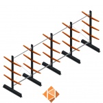 Aanbiedingsrij lichte draagarmstelling dubbelzijdig 2000x5100x500 3 niveaus