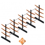 Aanbiedingsrij lichte draagarmstelling dubbelzijdig 2000x5100x600 3 niveaus