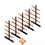 Aanbiedingsrij lichte draagarmstelling dubbelzijdig 2500x4100x600 4 niveaus