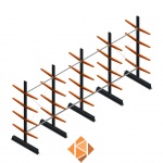 Aanbiedingsrij lichte draagarmstelling dubbelzijdig 2500x5100x500 4 niveaus