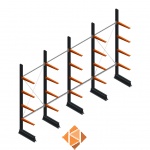 Aanbiedingsrij lichte draagarmstelling enkelzijdig 2500x4100x500 4 niveaus