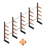 Aanbiedingsrij lichte draagarmstelling enkelzijdig 2500x5100x600 4 niveaus