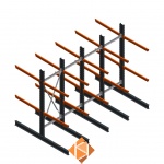 Aanbiedingsrij zware draagarmstelling dubbelzijdig 3000x4882 armlengte 1200 3 niveaus d345 Aanbiedingsrij zware draagarmstelling dubbelzijdig 3000x4882 armlengte 1200 3 niveaus d345