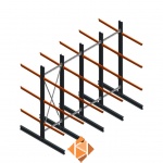 Aanbiedingsrij zware draagarmstelling dubbelzijdig 4000x4890 armlengte 1200 5 niveaus d345 Aanbiedingsrij zware draagarmstelling dubbelzijdig 4000x4890 armlengte 1200 5 niveaus d345