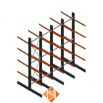 Aanbiedingsrij zware draagarmstelling dubbelzijdig 5000x4900 armlengte 1200 5 niveaus d345