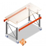 Mobiele werkbank, werktafel op wielen enkellaags met voorgemonteerde frames