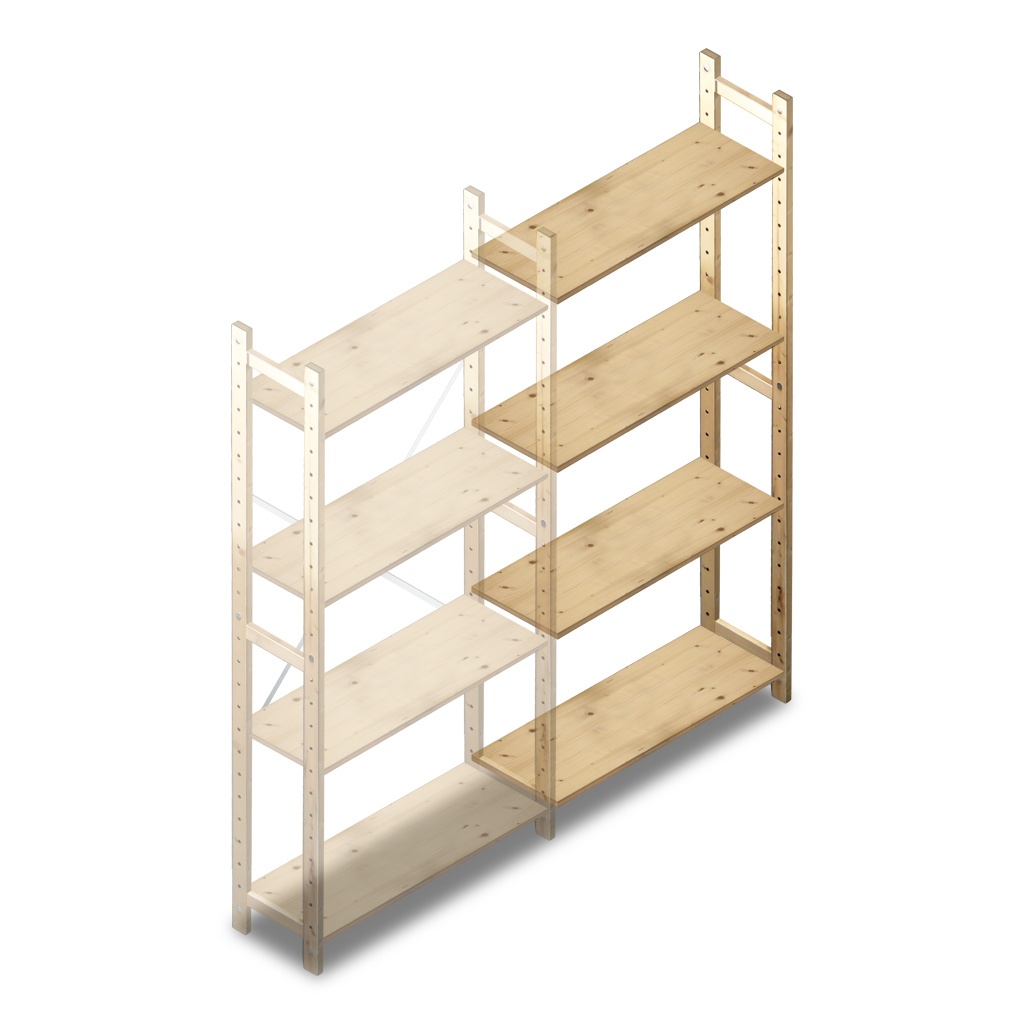 Houten Legbordstelling 1780x870x280 4 niveaus aanbouwsectie
