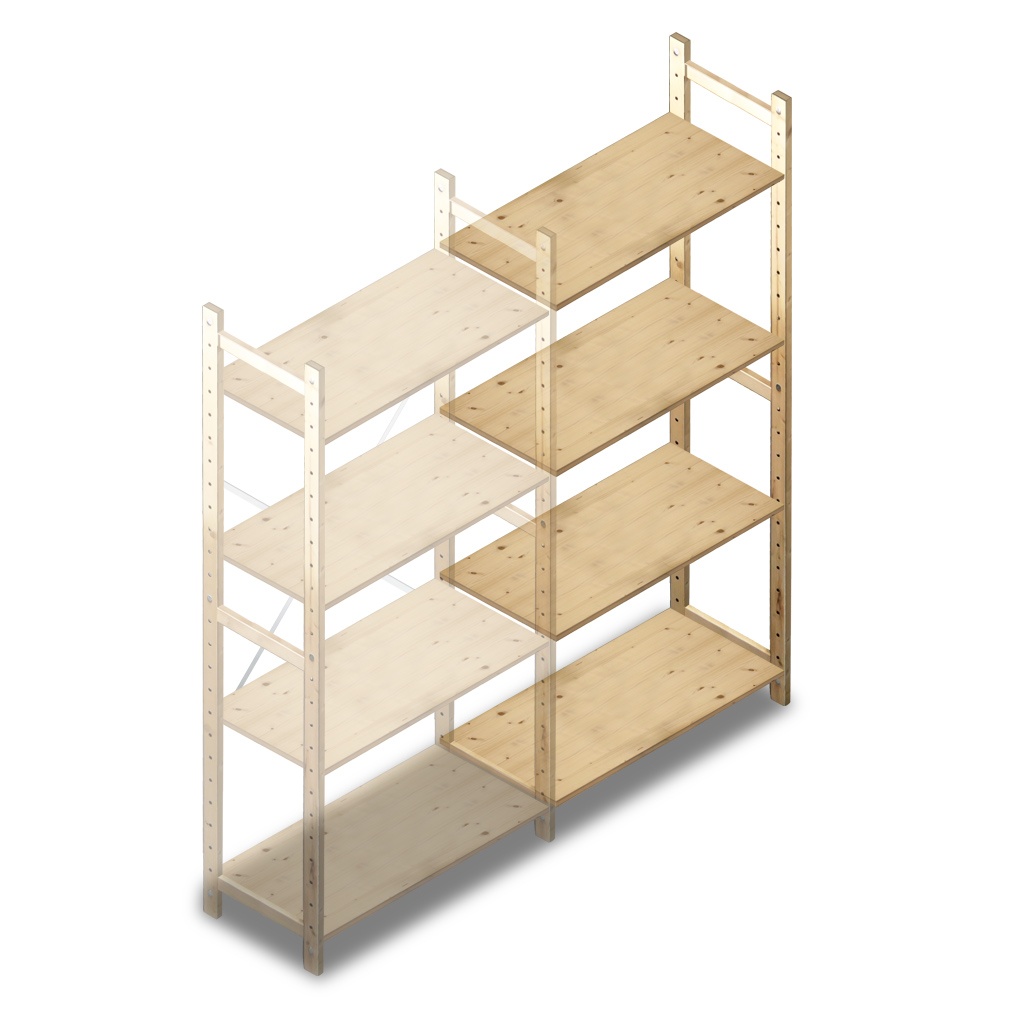 Houten Legbordstelling 1780x870x370 4 niveaus aanbouwsectie