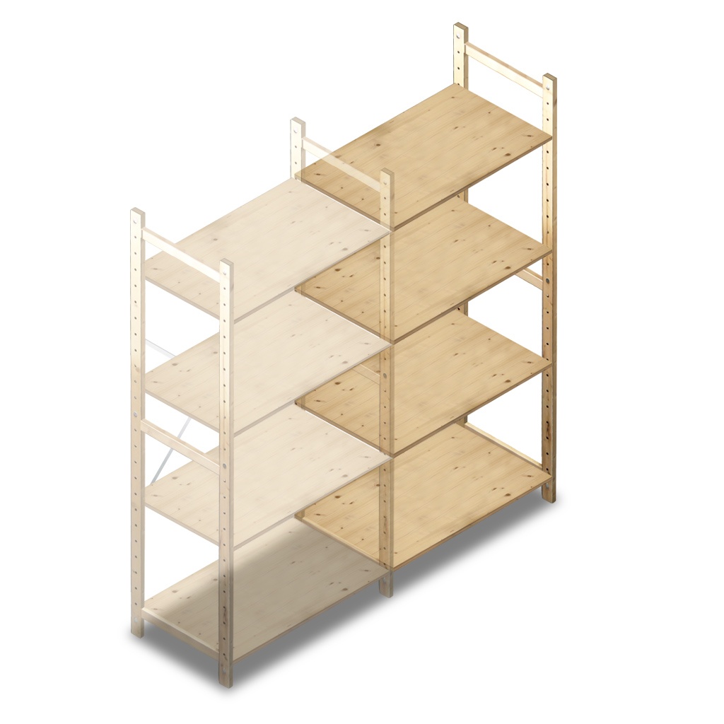 Houten Legbordstelling 1780x870x500 4 niveaus aanbouwsectie