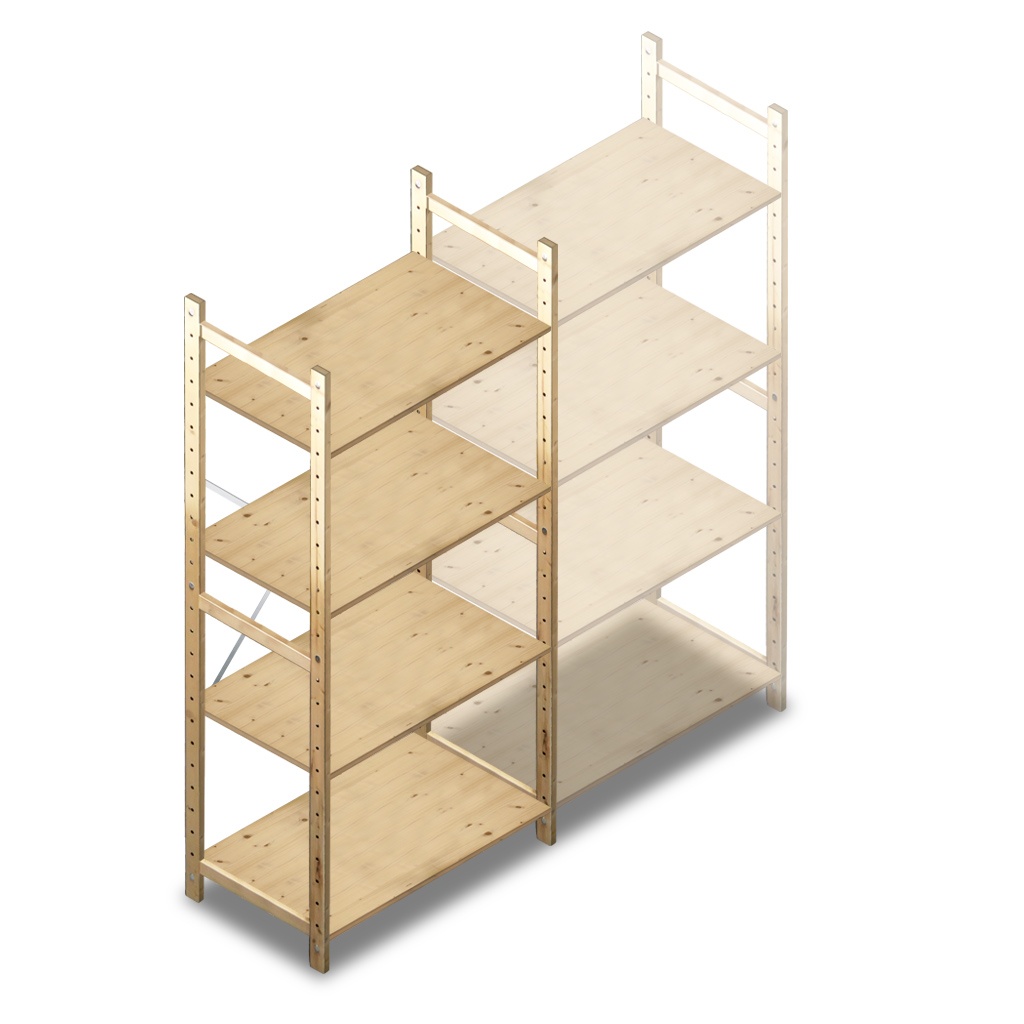 Houten Legbordstelling 1780x870x500 4 niveaus beginsectie