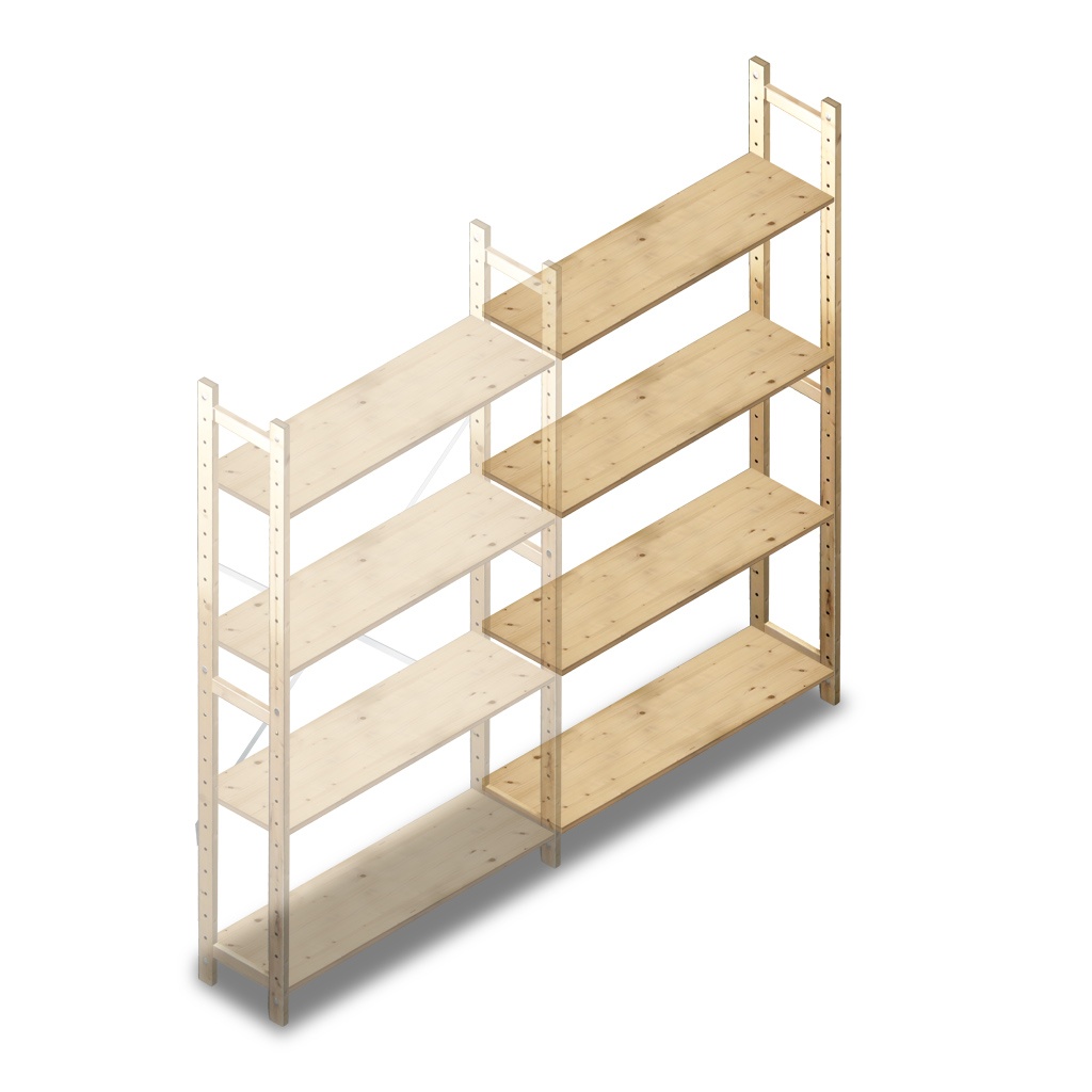 Houten Legbordstelling 1780x970x280 4 niveaus aanbouwsectie
