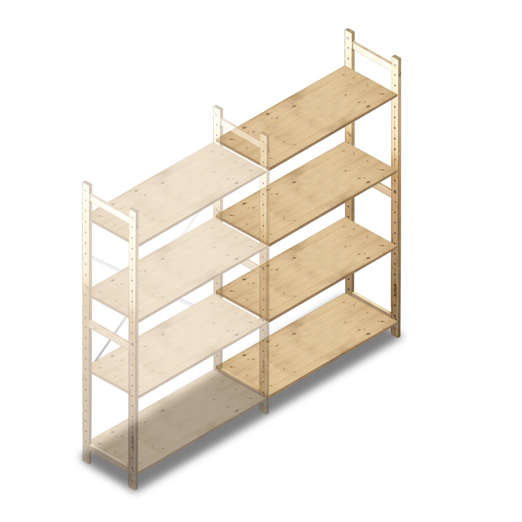 Houten Legbordstelling 1780x970x370 4 niveaus aanbouwsectie