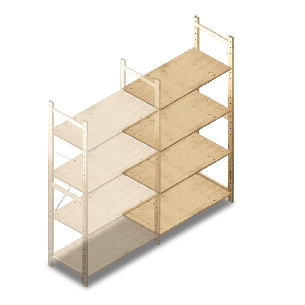 Houten Legbordstelling 1780x970x500 4 niveaus aanbouwsectie