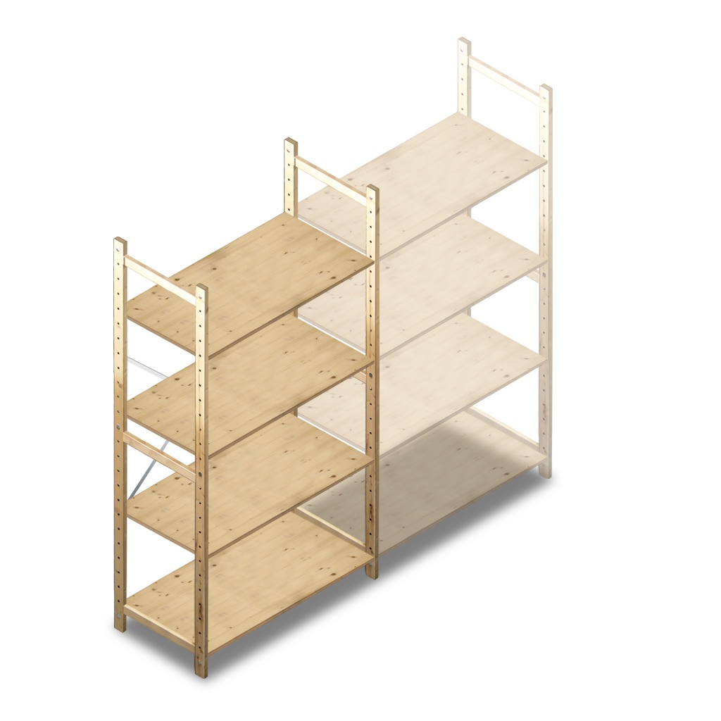 Houten Legbordstelling 1780x970x500 4 niveaus beginsectie