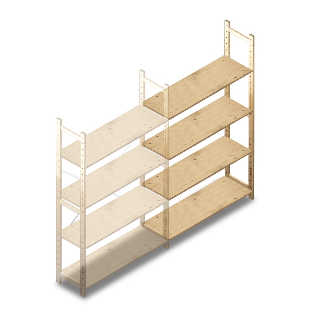 Houten Legbordstelling 1780x1170x370 4 niveaus aanbouwsectie