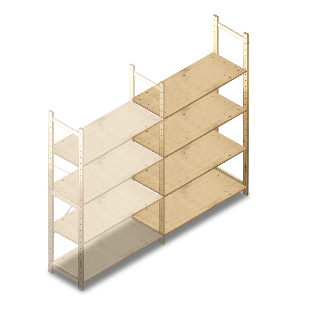 Houten Legbordstelling 1780x1170x500 4 niveaus aanbouwsectie