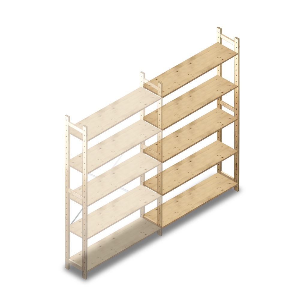 Houten Legbordstelling 2080x1170x280 5 niveaus aanbouwsectie