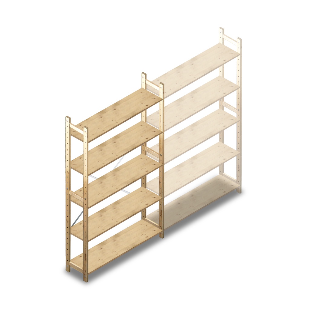 Houten Legbordstelling 2080x1170x280 5 niveaus beginsectie