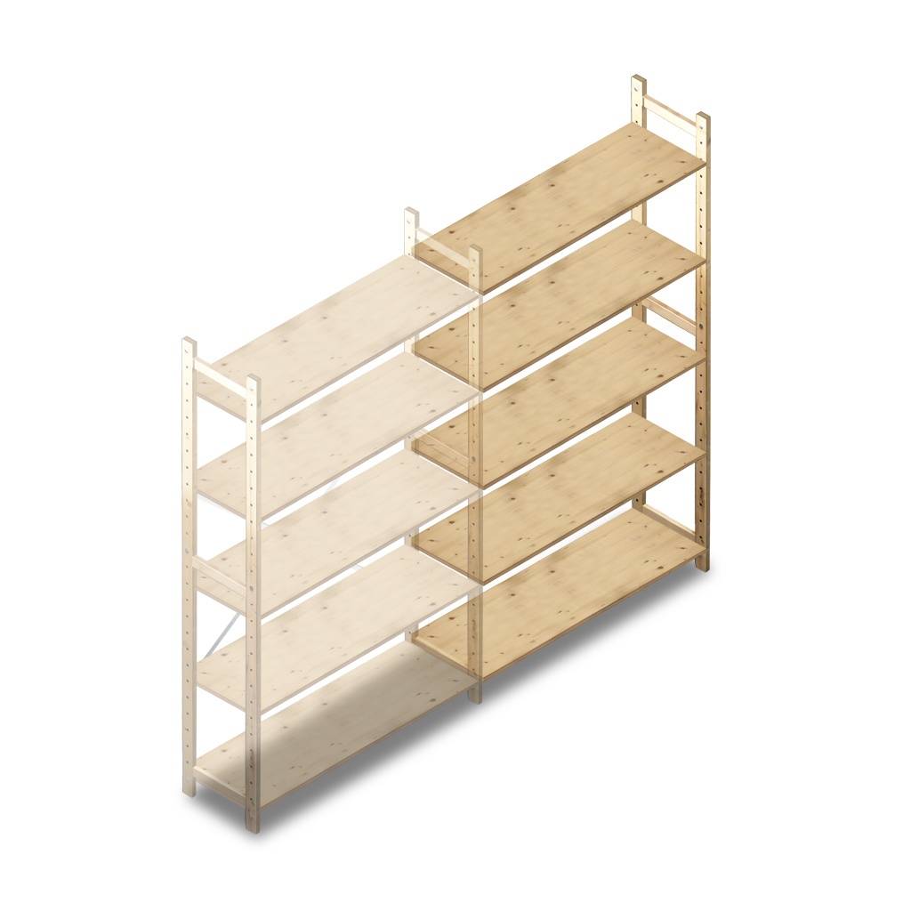 Houten Legbordstelling 2080x1170x370 5 niveaus aanbouwsectie