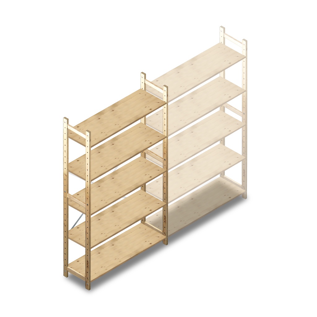 Houten Legbordstelling 2080x1170x370 5 niveaus beginsectie