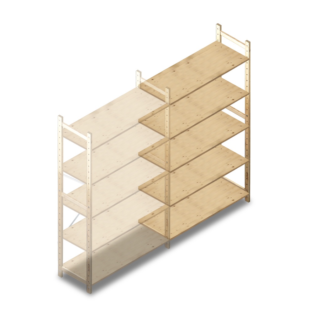 Houten Legbordstelling 2080x1170x500 5 niveaus aanbouwsectie