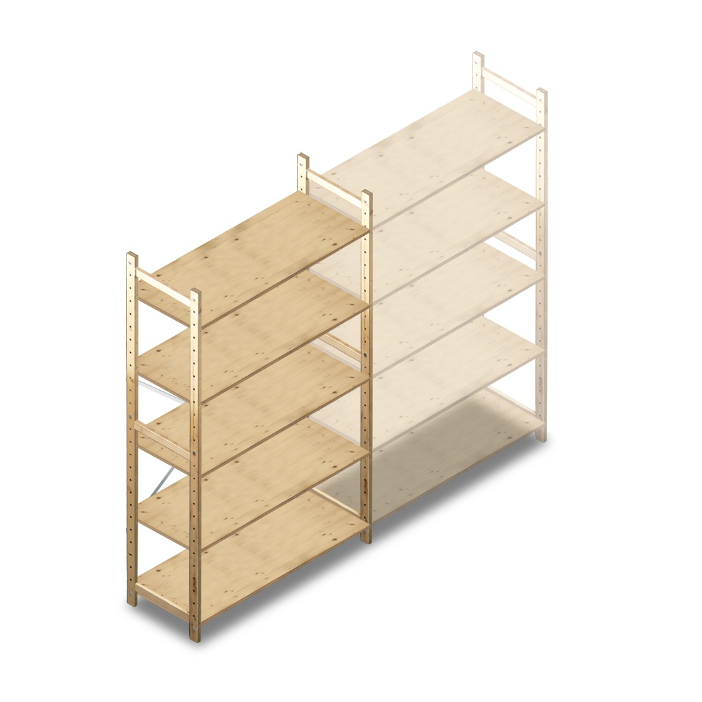 Houten Legbordstelling 2080x1170x500 5 niveaus beginsectie