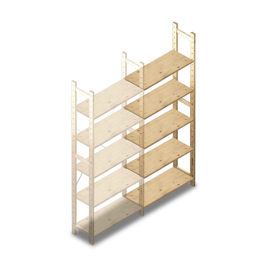 Houten Legbordstelling 2080x870x280 5 niveaus aanbouwsectie