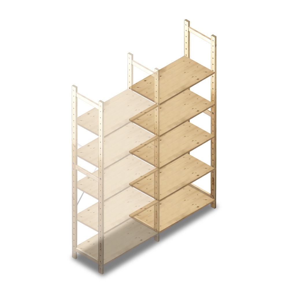 Houten Legbordstelling 2080x870x370 5 niveaus aanbouwsectie