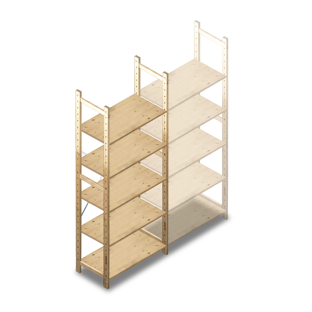 Houten Legbordstelling 2080x870x370 5 niveaus beginsectie