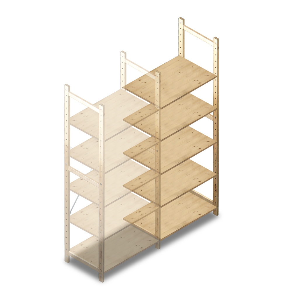 Houten Legbordstelling 2080x870x500 5 niveaus aanbouwsectie
