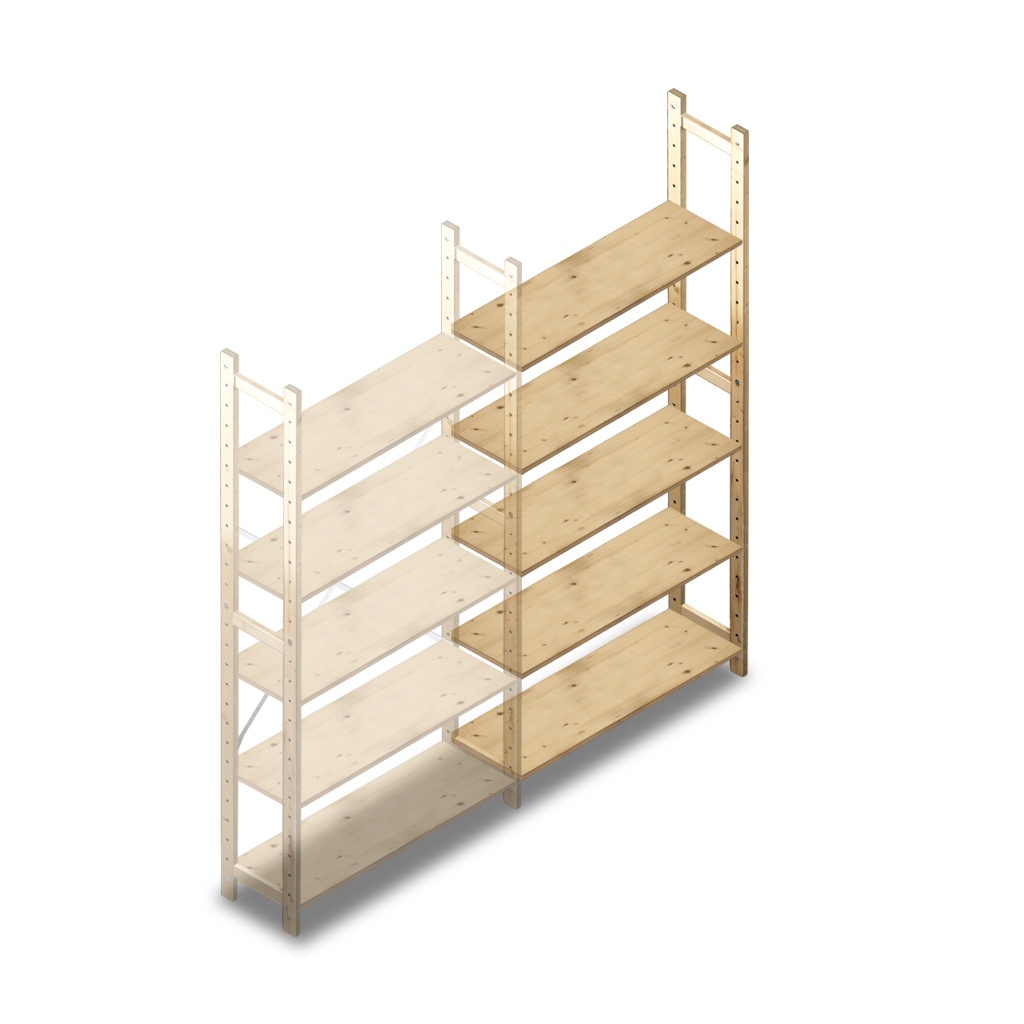 Houten Legbordstelling 2080x970x280 5 niveaus aanbouwsectie