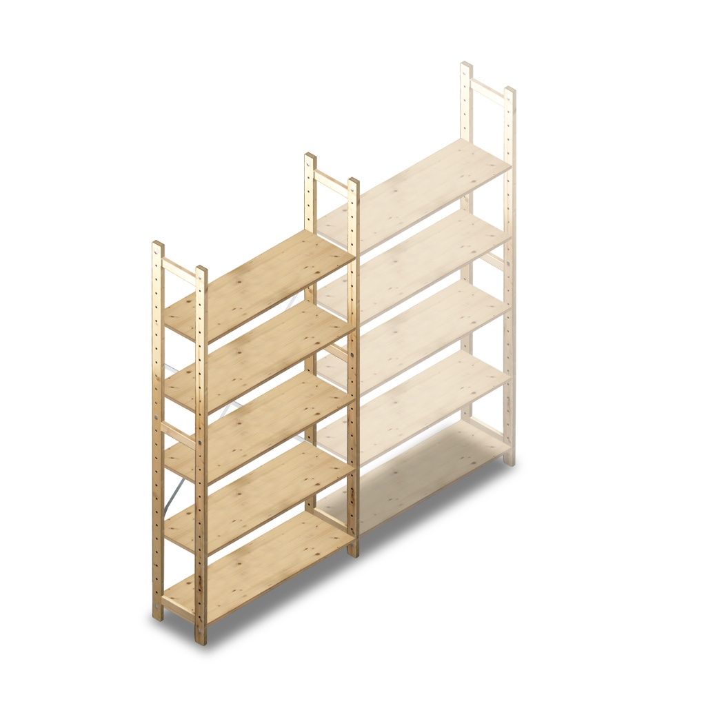 Houten Legbordstelling 2080x970x280 5 niveaus beginsectie