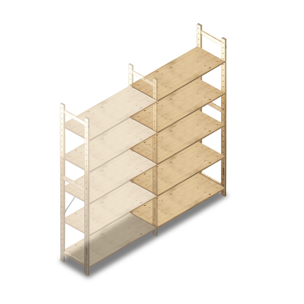 Houten Legbordstelling 2080x970x370 5 niveaus aanbouwsectie
