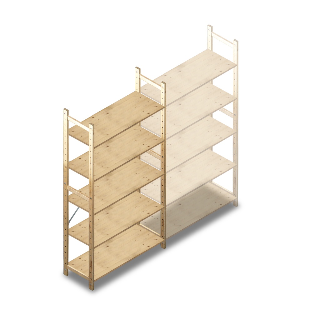 Houten Legbordstelling 2080x970x370 5 niveaus beginsectie