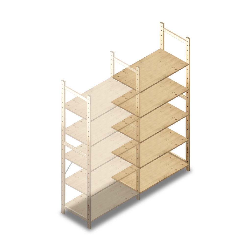 Houten Legbordstelling 2080x970x500 5 niveaus aanbouwsectie