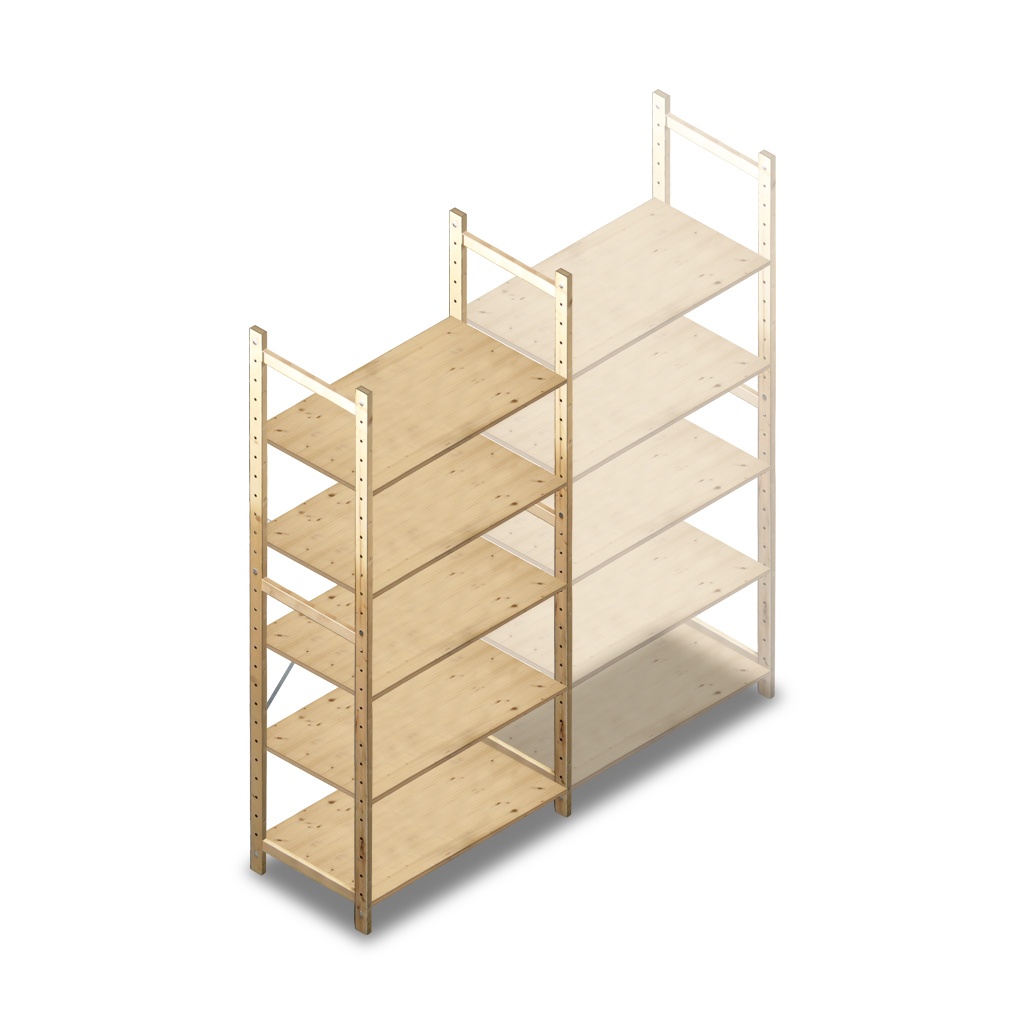 Houten Legbordstelling 2080x970x500 5 niveaus beginsectie