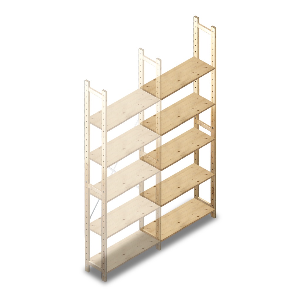 Houten Legbordstelling 2380x870x280 5 niveaus aanbouwsectie