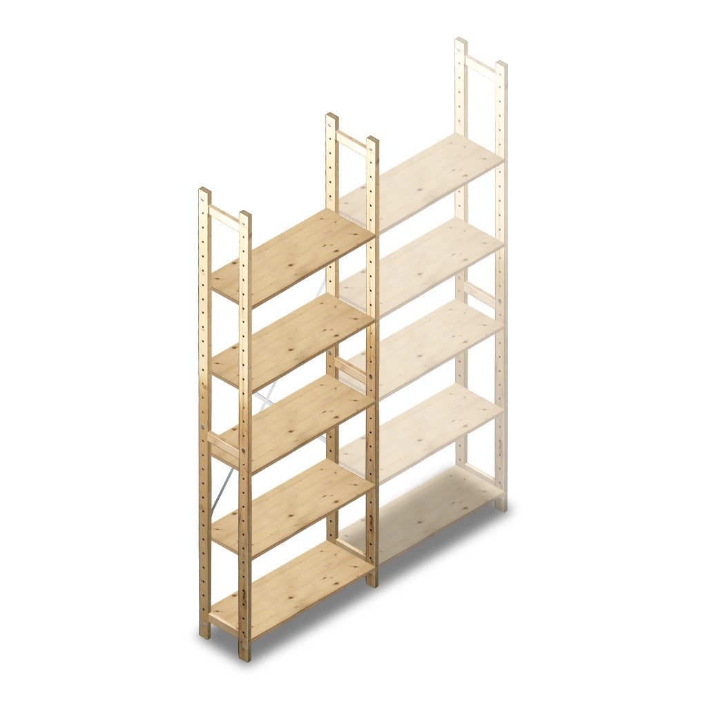 Houten Legbordstelling 2380x870x280 5 niveaus beginsectie