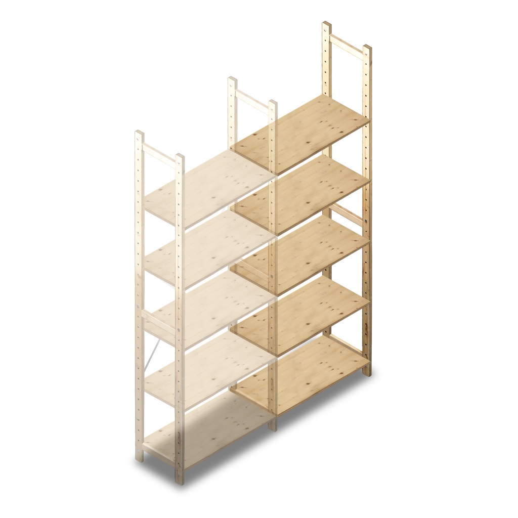 Houten Legbordstelling 2380x870x370 5 niveaus aanbouwsectie