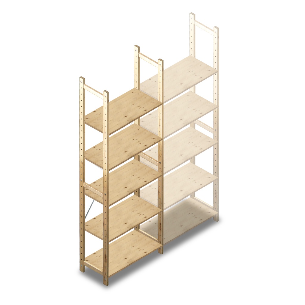 Houten Legbordstelling 2380x870x370 5 niveaus beginsectie