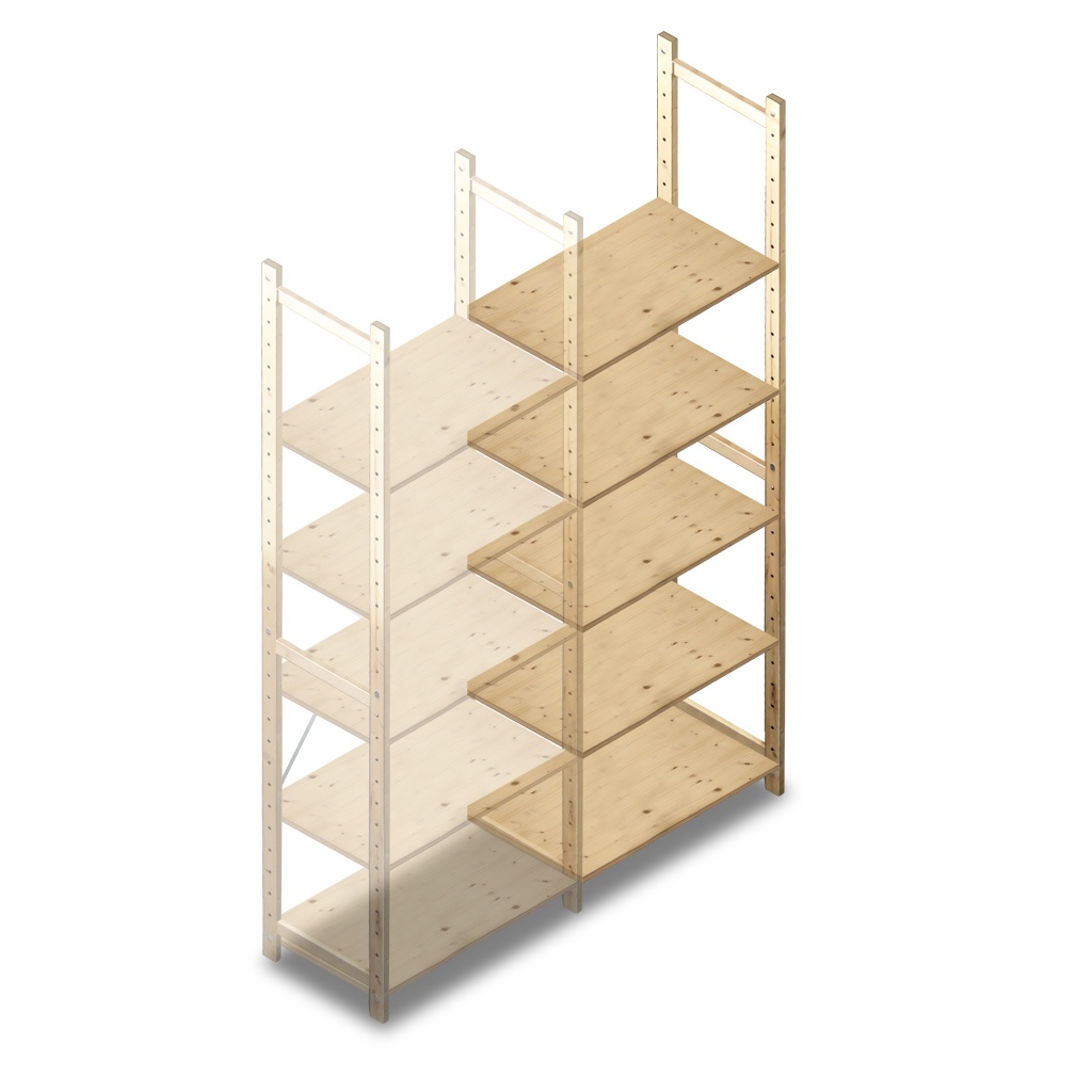 Houten Legbordstelling 2380x870x500 5 niveaus aanbouwsectie