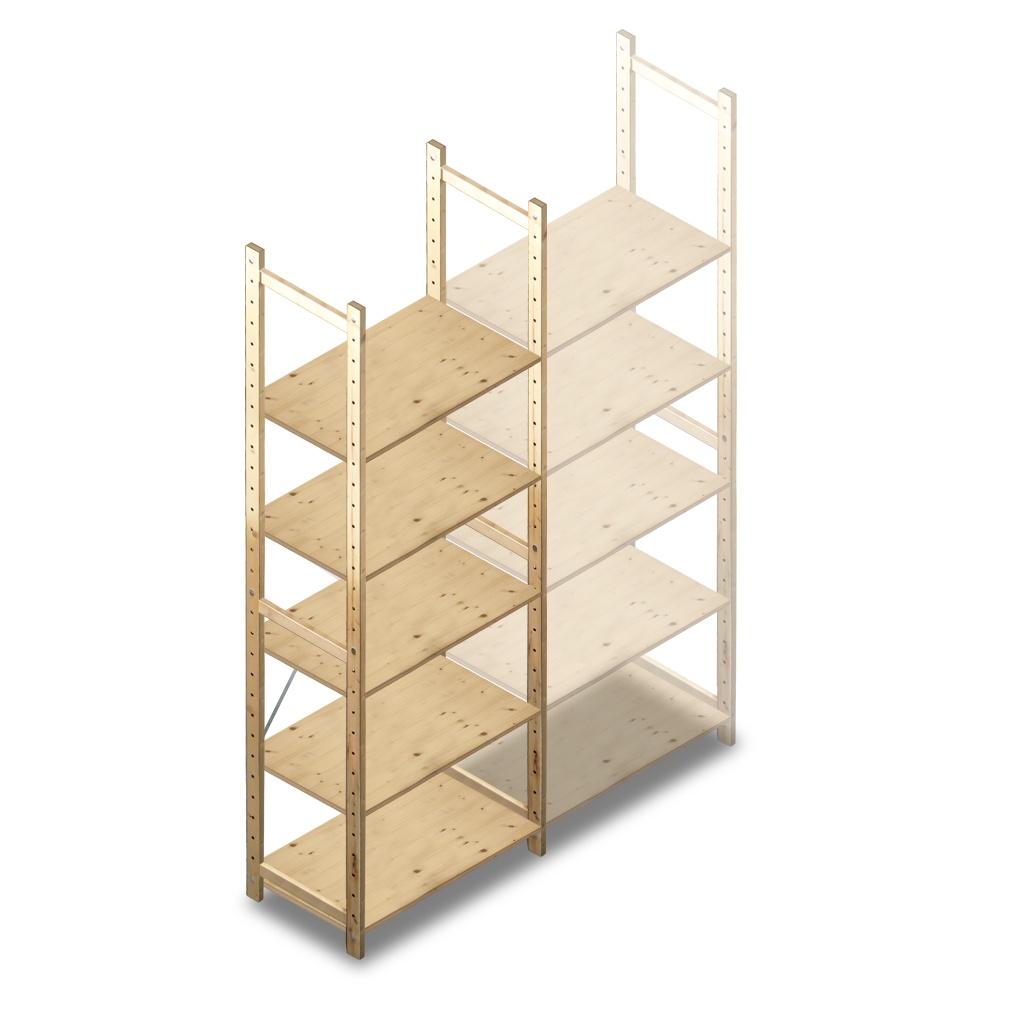 Houten Legbordstelling 2380x870x500 5 niveaus beginsectie