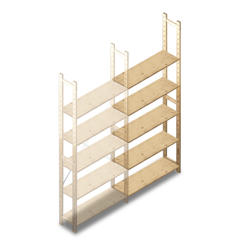 Houten Legbordstelling 2380x970x280 5 niveaus aanbouwsectie